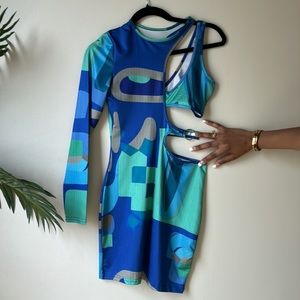 Blue geometric dress very stretchy brand new